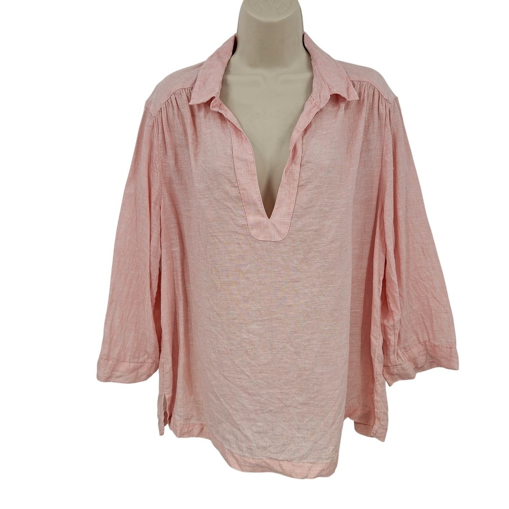 Sigrid Olsen Shirt Women XL Pink 100% Linen Tunic Top Beachy Coastal Boho